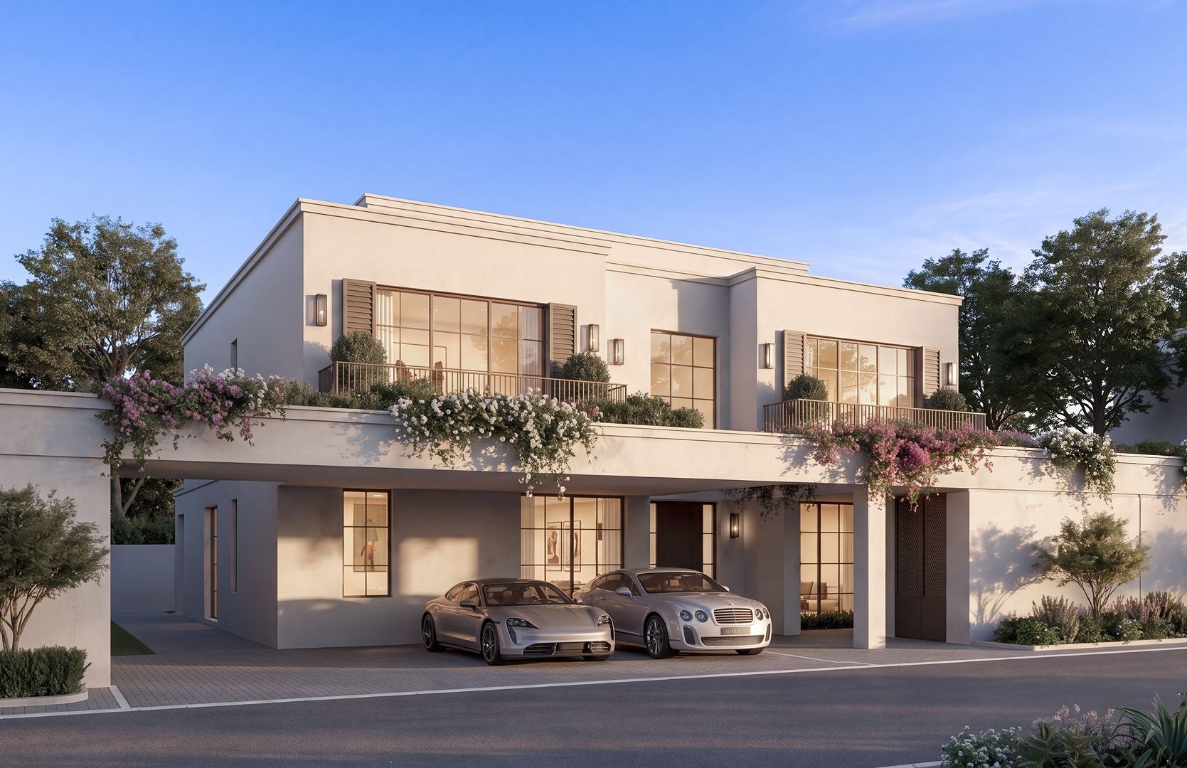 Wadeem Gardens standalone villa exterior at dusk
